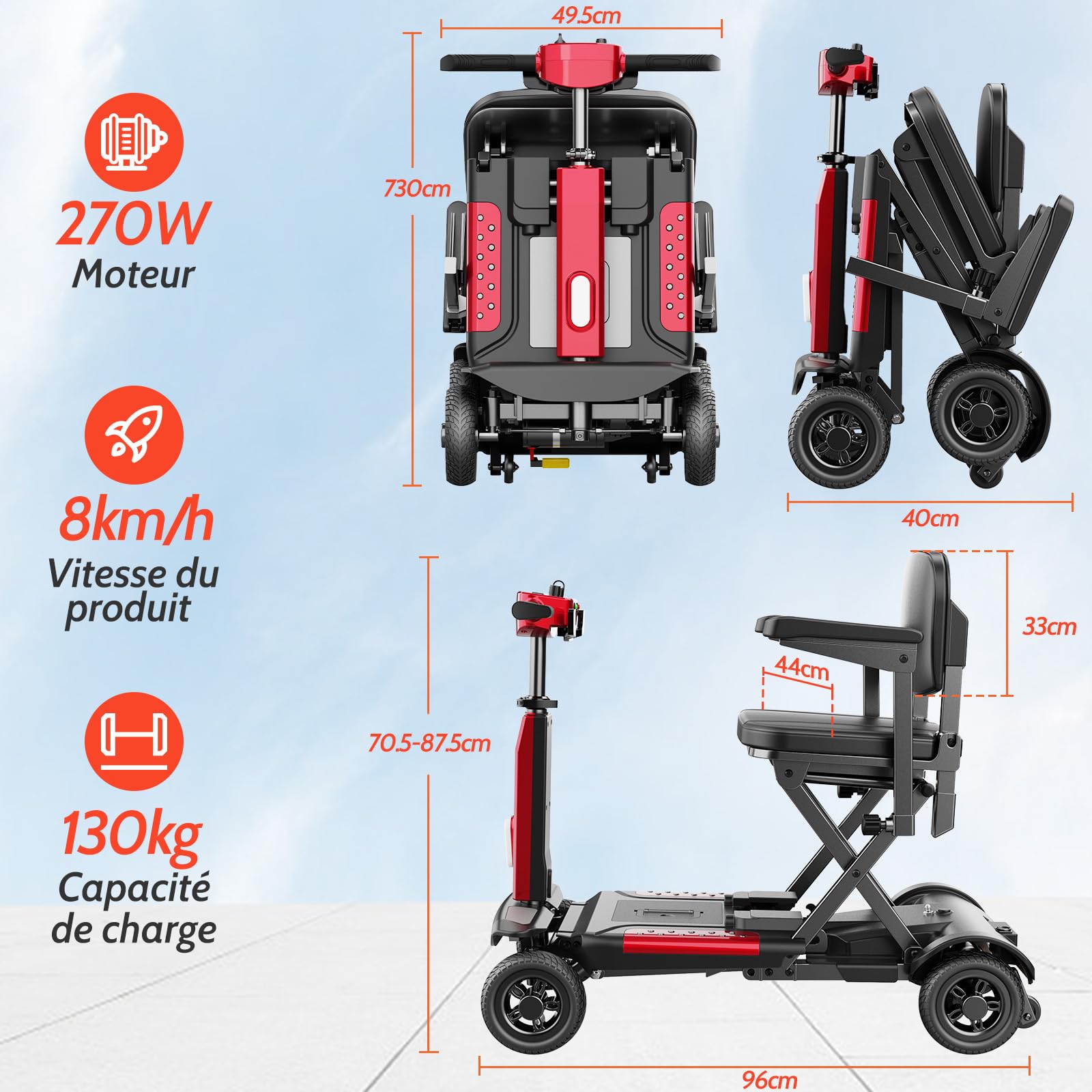 TODIMART X11 Scooter de Mobilité à 4 Roues, Autonomie de 30 km, Scooter Pliant Léger pour Adultes, Avec Antivol et Clé, Panneau de Commande Facile à Utiliser Charge Maximale 130KG
