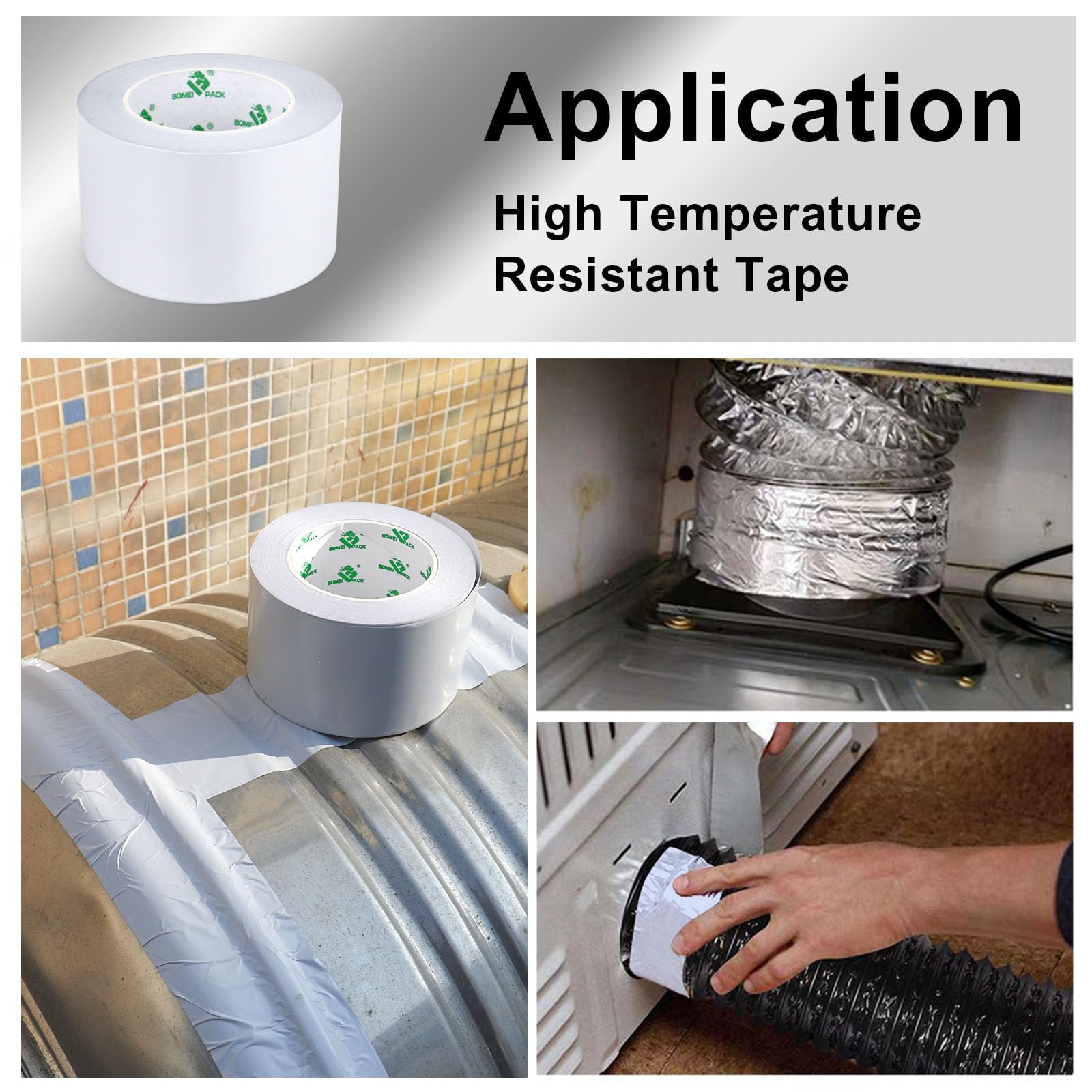 BOMEI PACK 1 Roll White Aluminum Foil Tape 3 inch Home Heating Ventilation HVAC Ducts Repairing Fixing Kitchen Jointing Flame Cold Heat Resistant 75mm x 50m Foil Tape White - Image 3