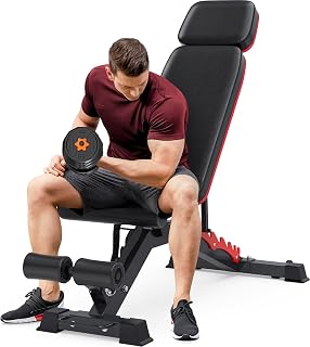 TYRSEN 1200LBS Adjustable Weight Bench with Extra Headrest - Heavy Duty Incline Decline Home Gym Bench for Full Body Workouts