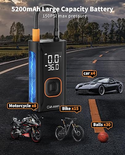 Miniatura 4 de Inflador de neumáticos inalámbrico Compresor de aire portátil - Compresor de aire portátil para automóvil, bomba de bicicleta compacta, bomba de