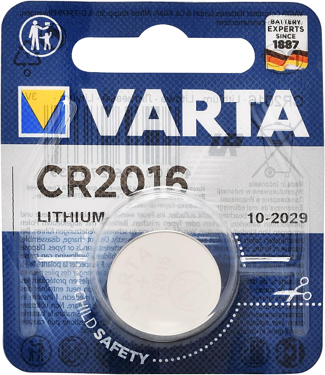 Varta Professional Electronics CR 2016 High-Tech Lithium Button Cell, Use for Smart Home Gadget like Key Fobs, Remote Control Scales, Medical Applications, 1 Pc