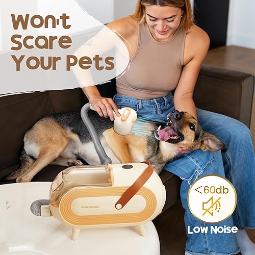 Vista 4 de Katio Kadio Aspiradora de aseo de mascotas para perros – Kit de aspiradora de aseo de perros de bajo ruido de 60 dB para aspirar el 99% de cabello