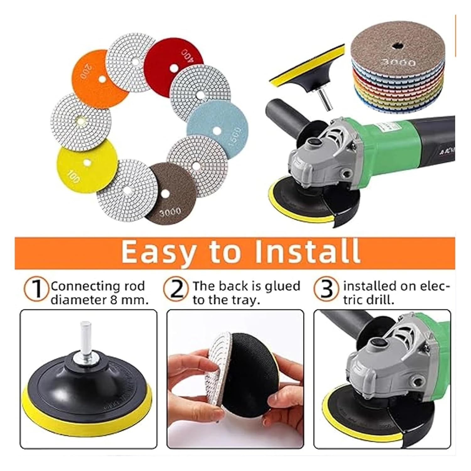 3Inch Diamond Polishing Pads Dry/Wet Buff Disc Abrasive for Drill Sanding Granite Marble Quartz Tile Glass Grinding Tool(1Pcs,50_4 INCHES)