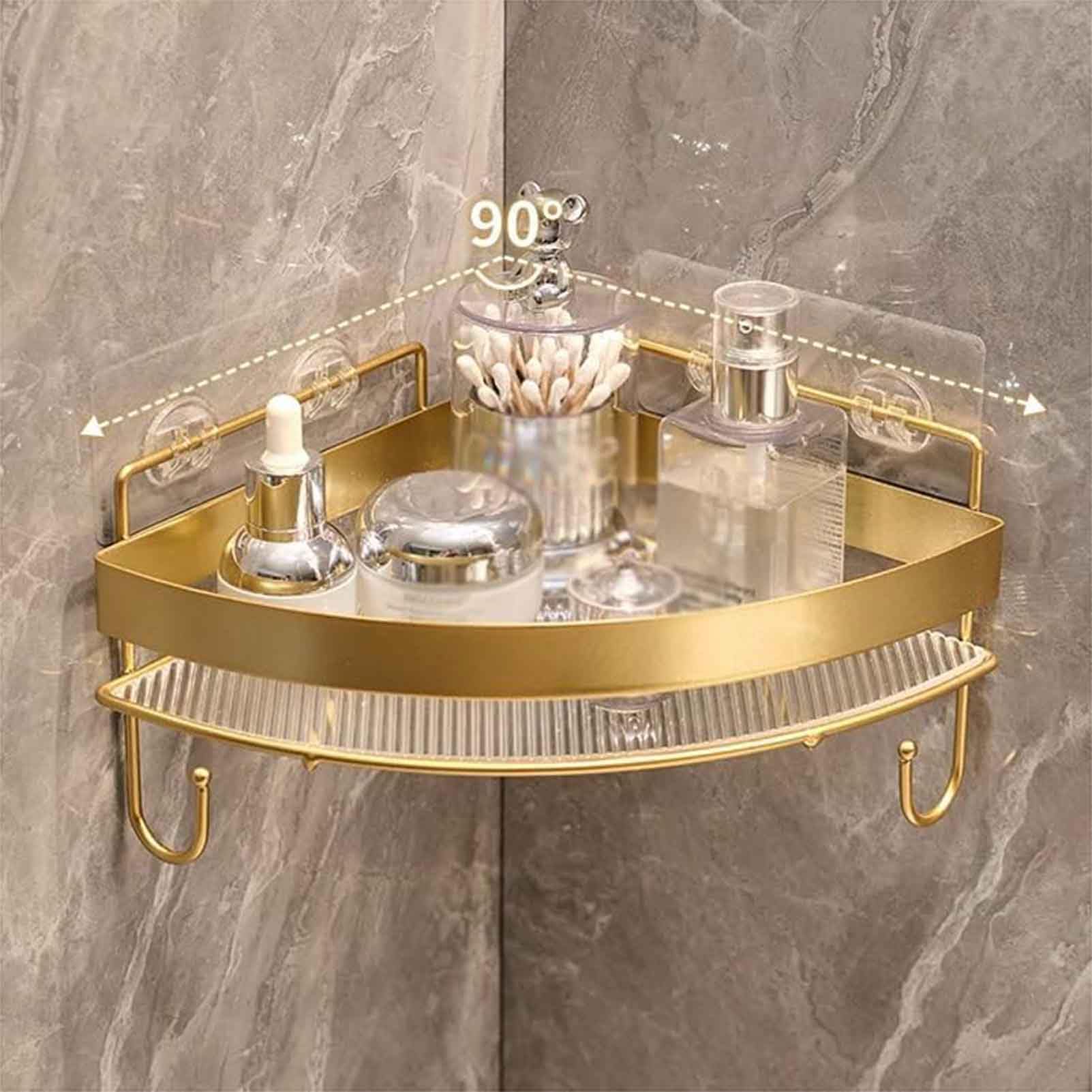 Estante de Ducha Autoadhesivo, Estante de Esquina, Estante de baño Flotante, Estante de Ducha con Gancho,Negro,C
