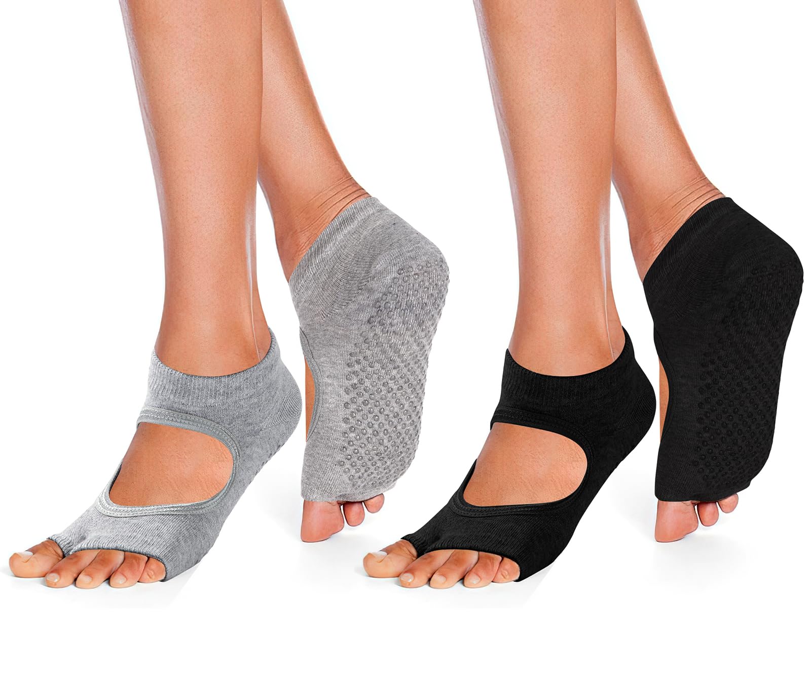 Yoga Socken für Damen Rutschfeste Zehenlos Pilates Socken Atmungsaktiv Stoppersocken für Zuhause Workout Sport Ballett Tanz Trampolin Krankenhaus 35-42 2 Pairs