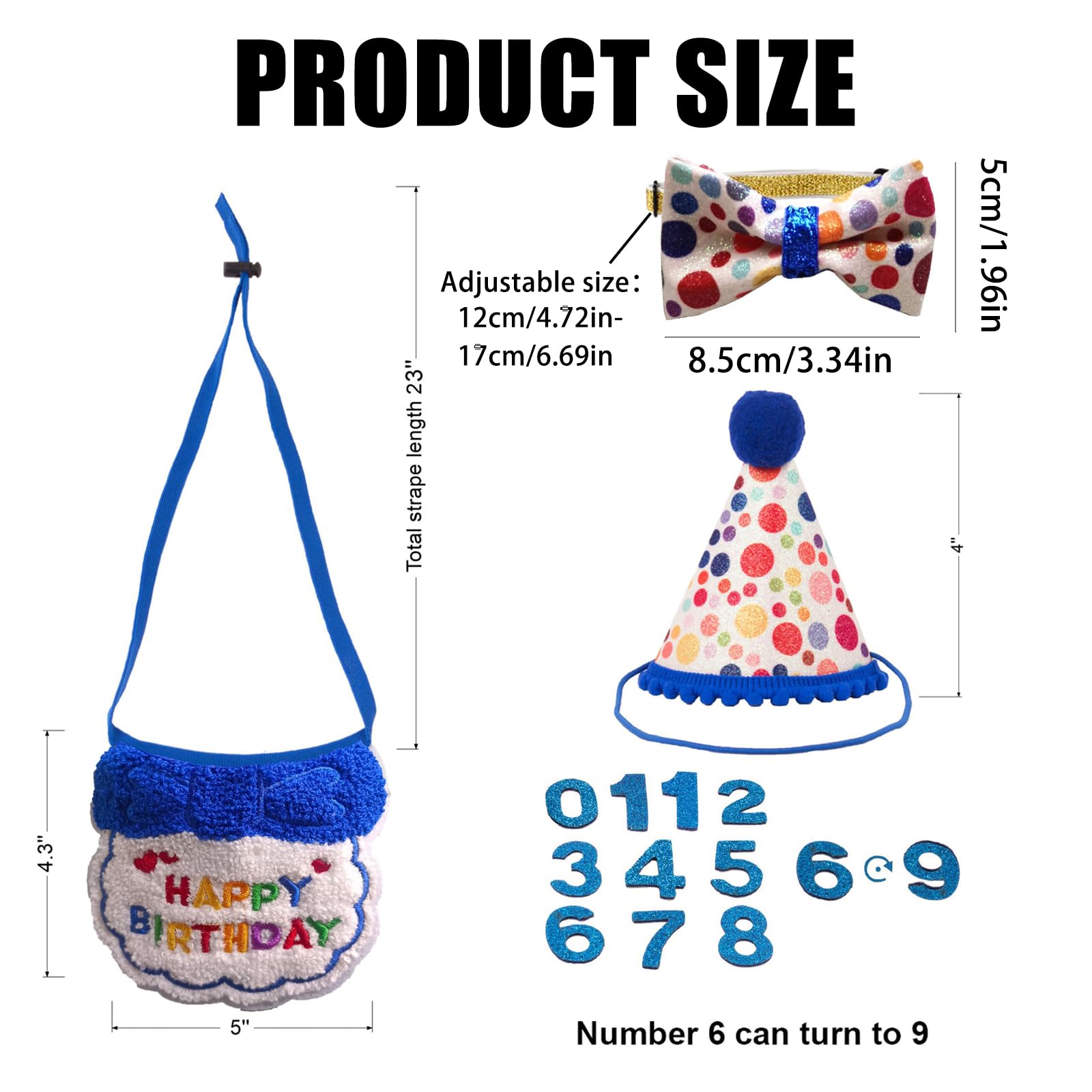 Lot de 4 chapeaux et bandanas pour chat - Tenue d'anniversaire réglable avec nœud papillon - Décorations de fête d'anniversaire pour animaux domestiques - Fournitures de décoration de fête