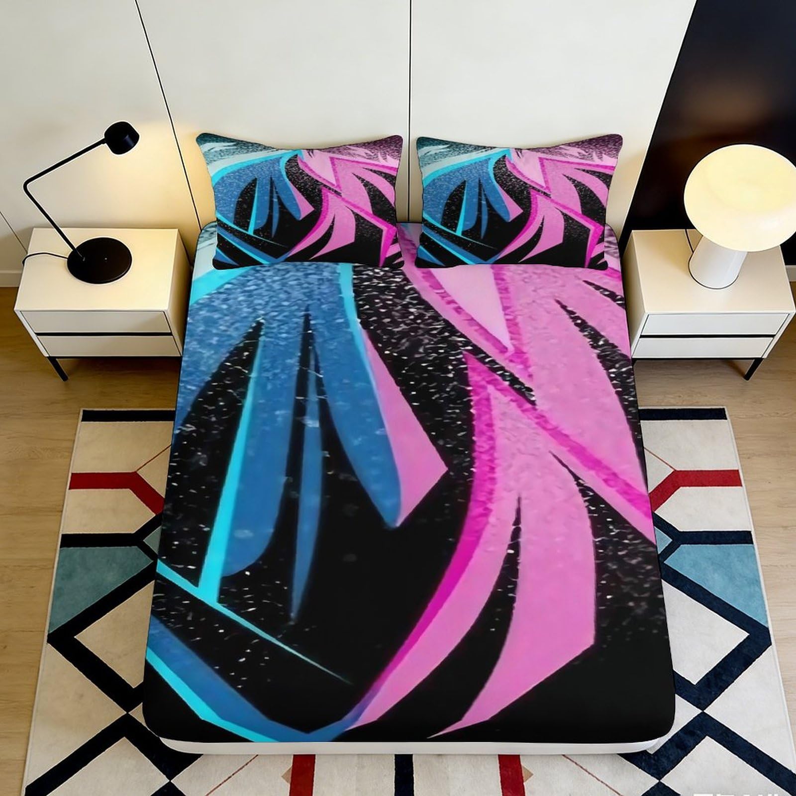 3D Printed Abstract Floral Fitted Sheet Microfiber Soft Breathable Geometric Bed Cover for Bedroom Dormitory Guest Room Mattress Protection 120x200x25cm