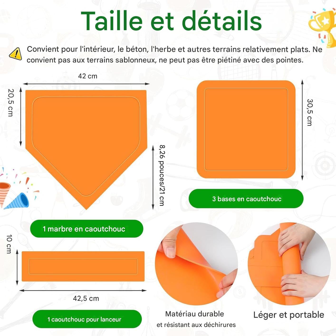 Bases De Baseball, 5 Pièces Base De Baseball Set avec Tangage pour L'entraînement, Pratiquez L'équipement D'entraînement avec des Accessoires Sportifs Maison pour La Maison en Plein Air