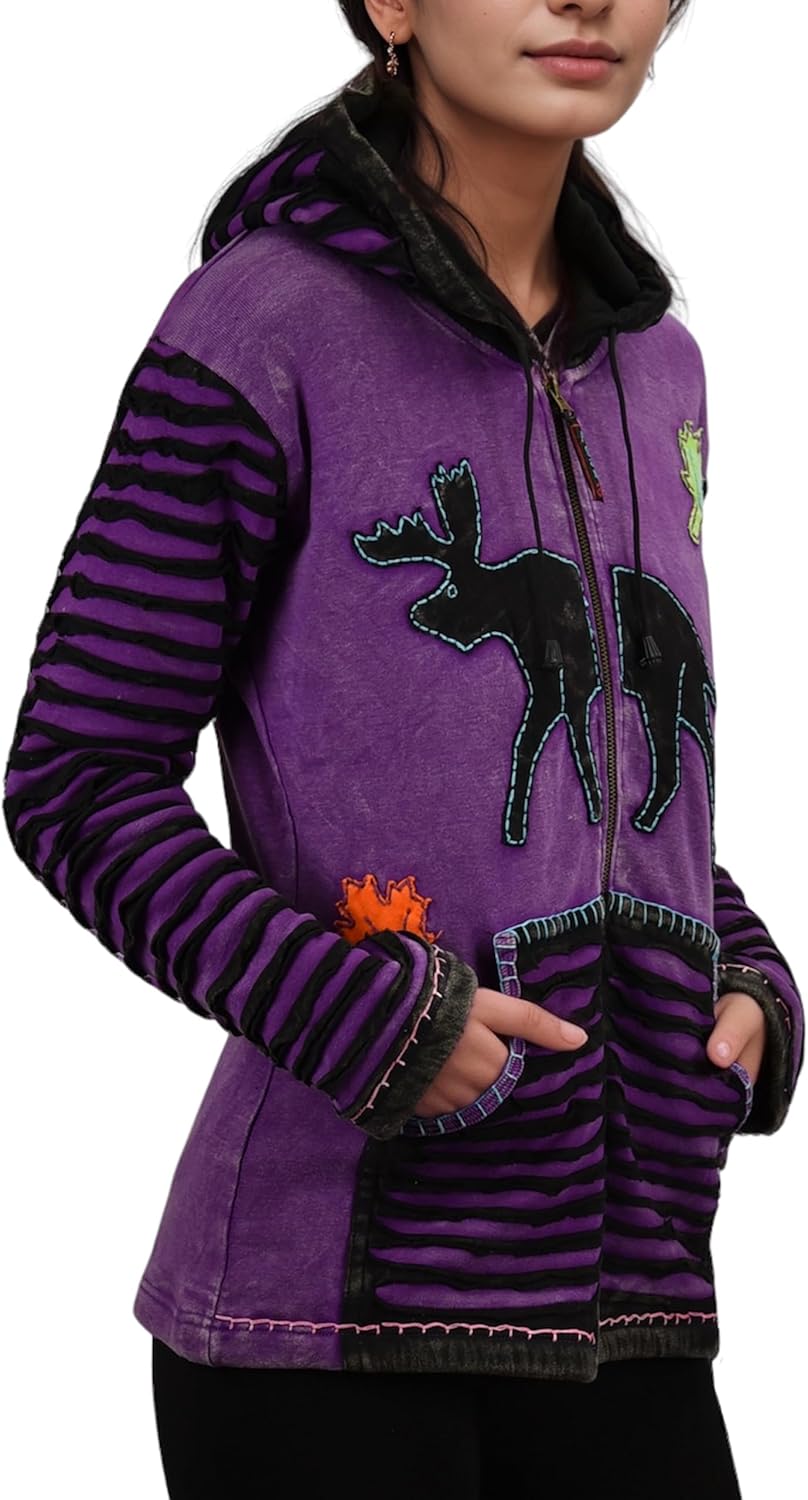 Agan Traders 2026 Winter Jackets for Women - Patched Funky Fleece Insulated Bohemian Outwear Womens Winter Jacket - Image 2