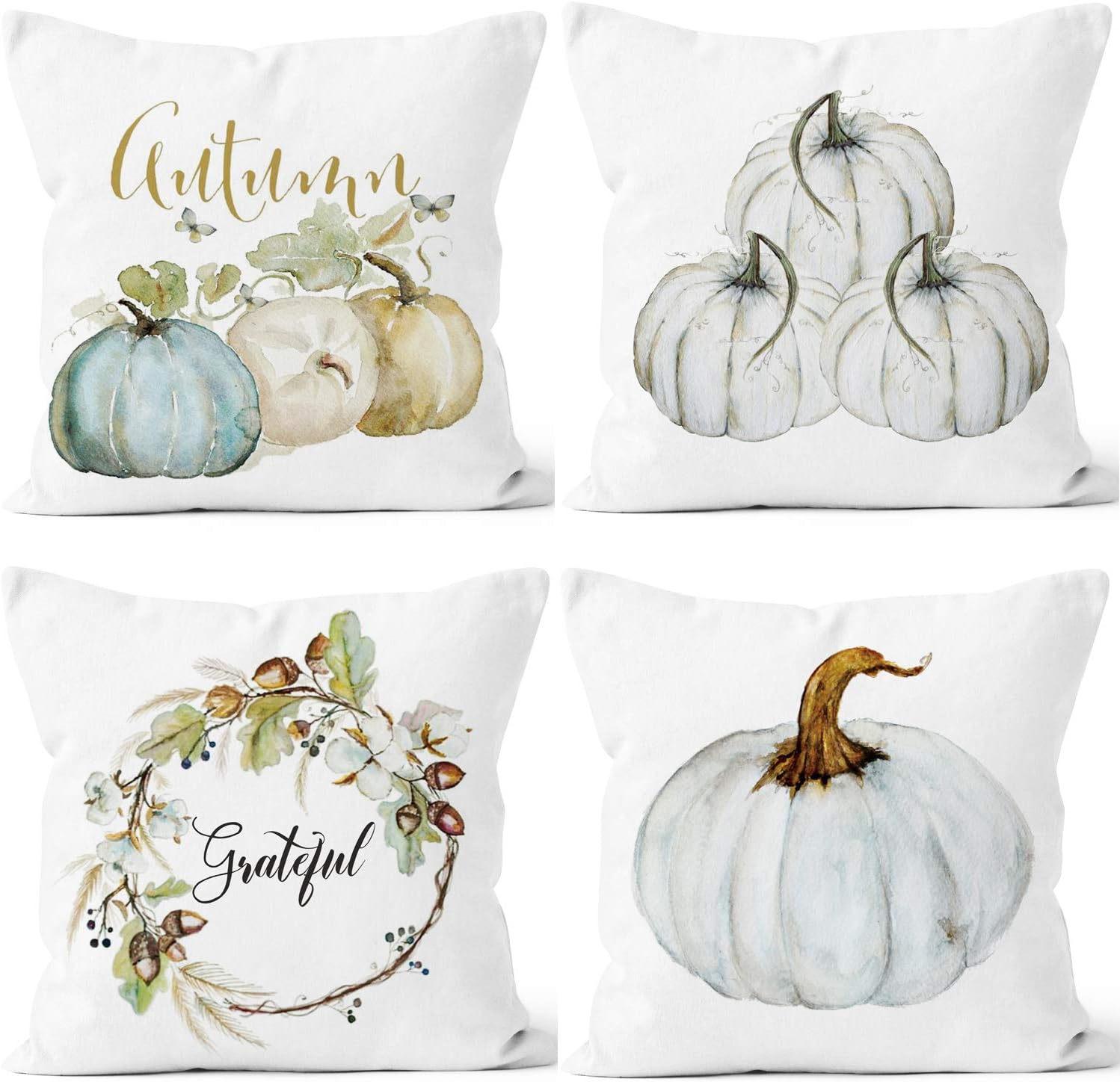 LafyKoly Happy Halloween Pumpkin Decoration Cotton Blend Cushion Cover Set of 4 Fall Decor Thanksgiving Throw Pillow Covers 18x18 inch (Pumpkin)