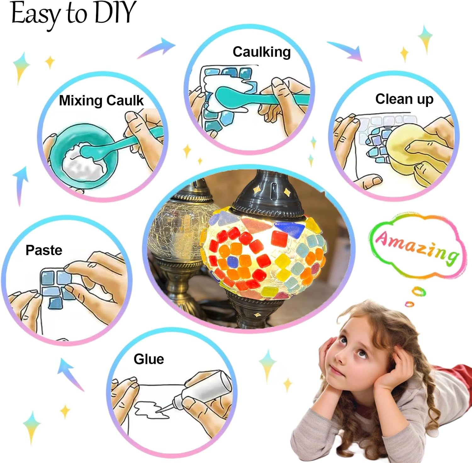 400g Mixed Shapes Glass Mosaic Tiles for Crafts Crystal Craft for Adults Kids Stained Glass Supplies for Bathroom Kitchen (Jewel Color)