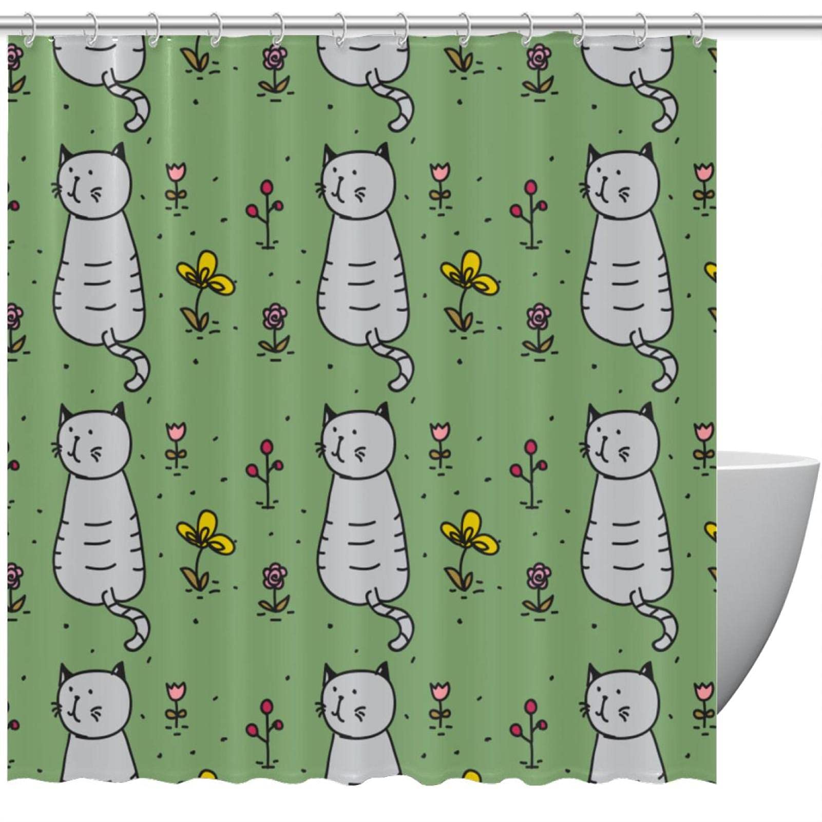 Rideau de douche chat de haute qualité textile imprimé jardin pour salle de bain chic