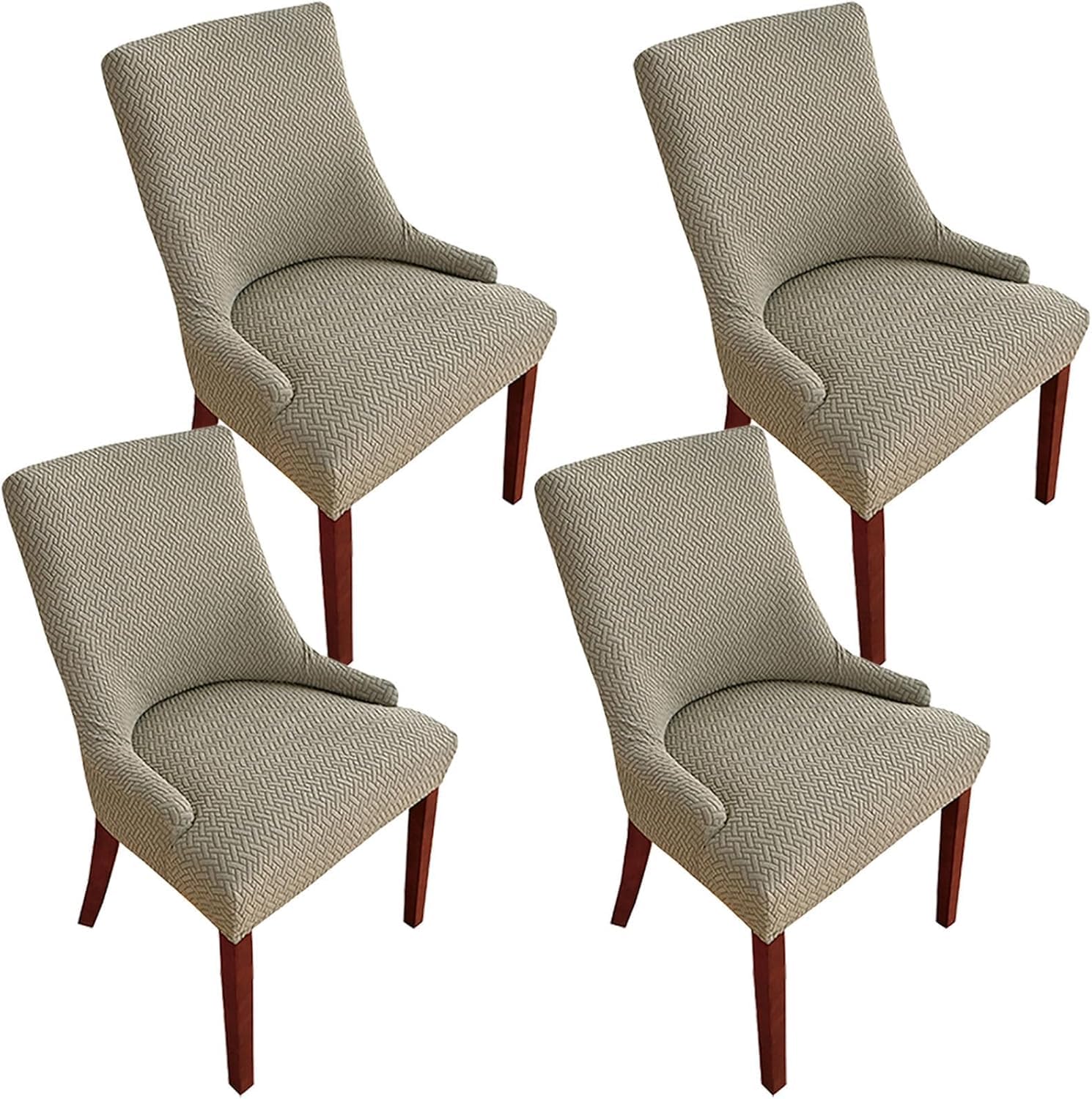 HACLEN Wingback Side Chair Slipcovers, Stretch Wingback Armchair Covers Reusable Kitchen Dining Chair Covers Washable Sloping Armchair Cover (khaki,Set of 4)