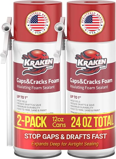 Kraken Bond Gaps & Cracks Expanding Foam Sealant - (2x12oz) High Expansion Polyurethane Spray Foam for Window & Door, Straw Use Waterproof High Yield Gap Filler - 2 Pack