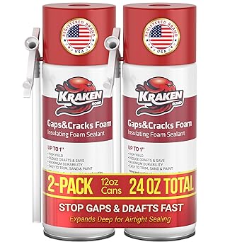 Kraken Bond Gaps & Cracks Expanding Foam Sealant - 2x12oz High Expansion Polyurethane Spray Foam for Window & Door, Straw Use Waterproof High Yield Gap Filler - 2 Pack