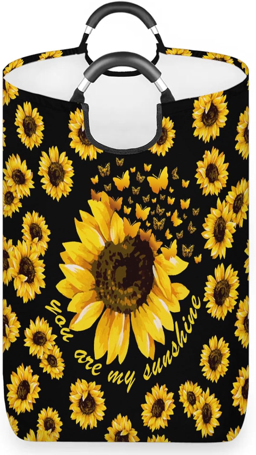 Sunflower Large Laundry Basket Decor Laundry Hamper Bag Collapsible Clothes Hamper with Handles Storage Baskets for Bathroom, Dorm, Family, 50L