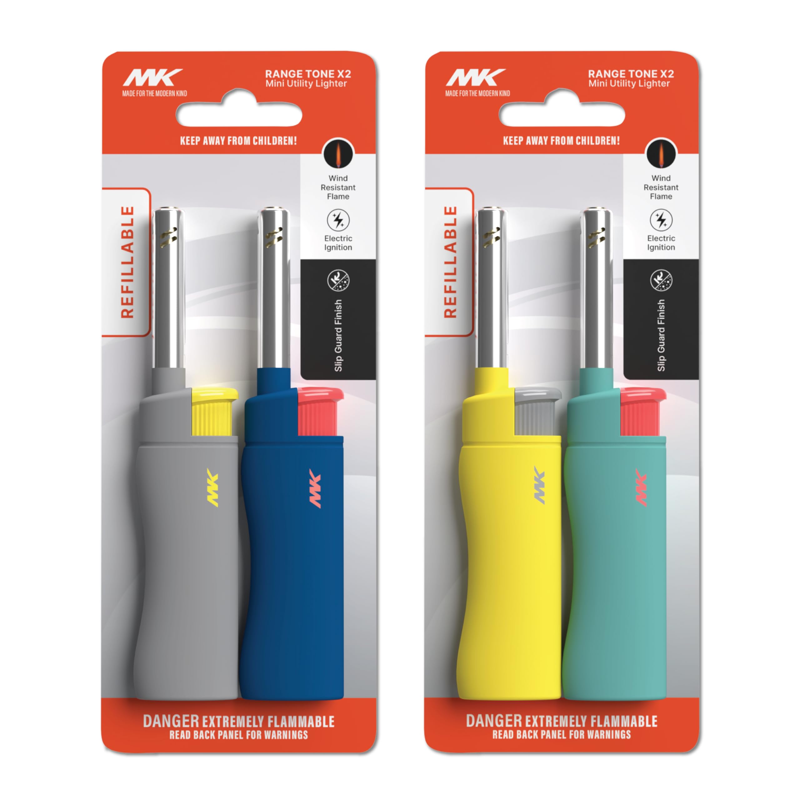 MK Candle Lighter, Butane Refillable Wind-Resistant Flame, 4-Pack for BBQ, Camping, Outdoor Use(Tone-4PC)