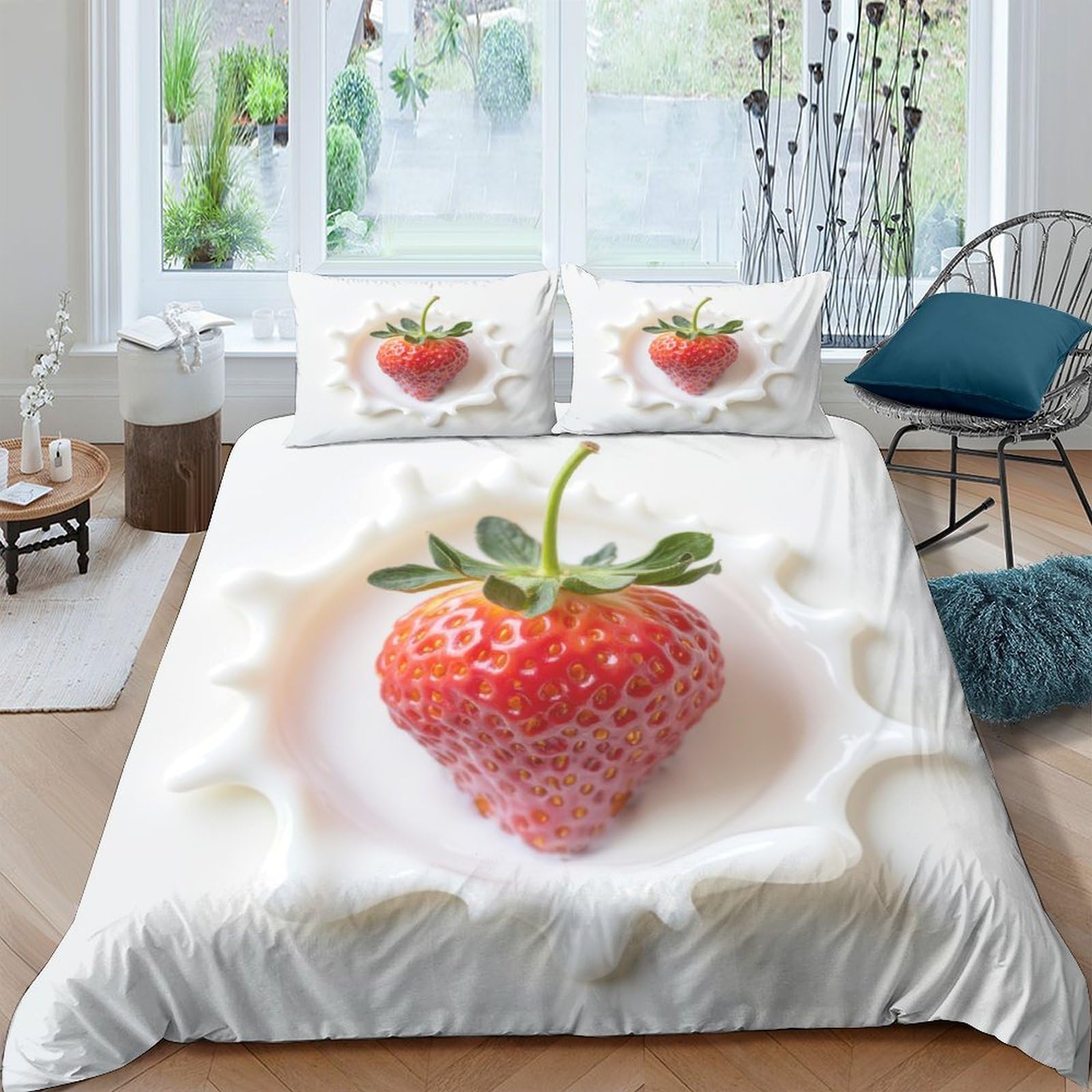 Ctjqhvkz Style-5 3D Printed Strawberry Milk Splash Fitted Sheet Microfiber Anti-Slip Bed Cover For Bedroom Guestroom Decor Single（135X200cm）