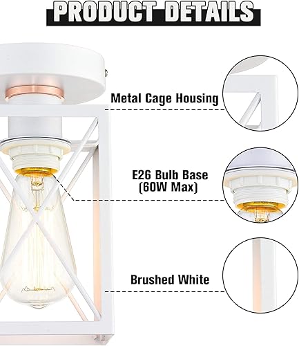Miniatura 3 de Ken & Ricky Lámpara de techo moderna semiempotrada, cerca del techo con jaula de metal pequeña para pasillo, cocina, fregadero, dormitorio, baño