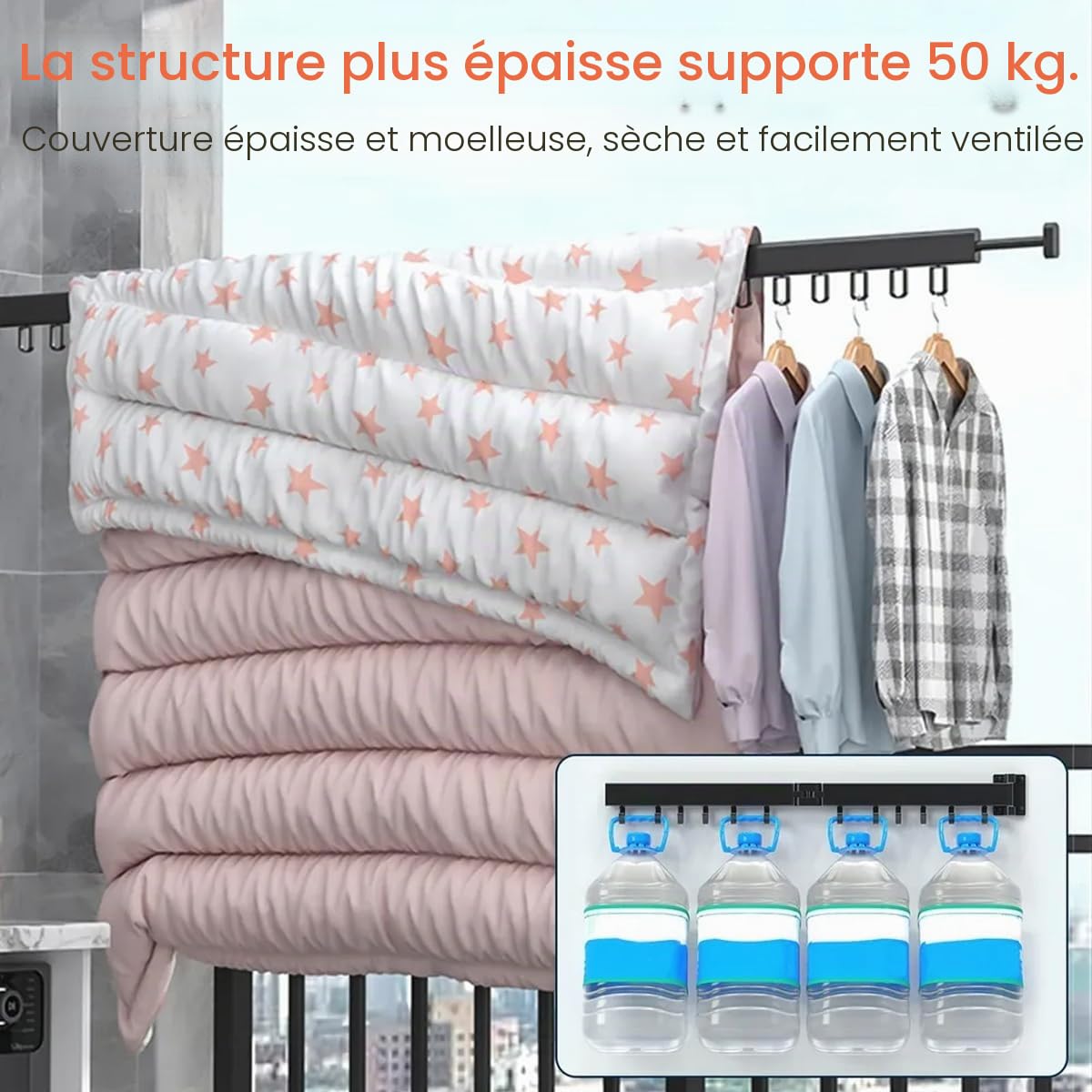étendoir mural pliable 3 volets 128 cm | Gain de place avec barre extensible, 15 crochets, convient pour balcon, buanderie, salon et chambre à coucher