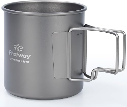 Ultralight Titanium Camp Mug 450ml (15.2oz) – Lightweight Backpacking Coffee Mug Cup for Hiking, Camping & Direct Flame Use