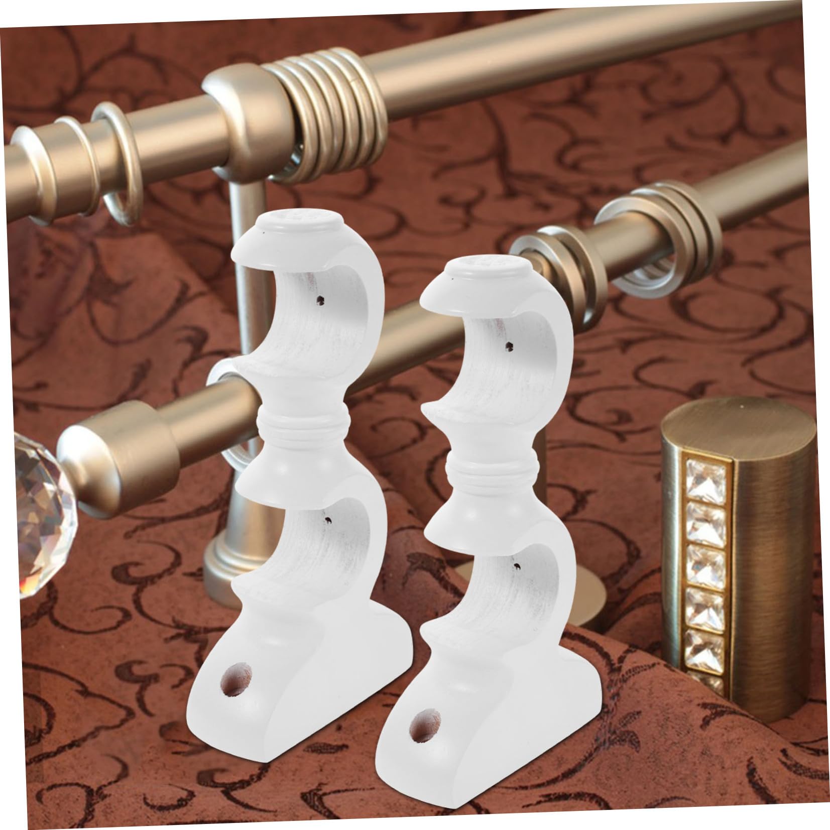 FRCOLOR 4 Pezzi Supporto in Legno per Bastone Doppio Staffa di Fissaggio Robusta Base Stabile per Bastone Accessorio per Tende