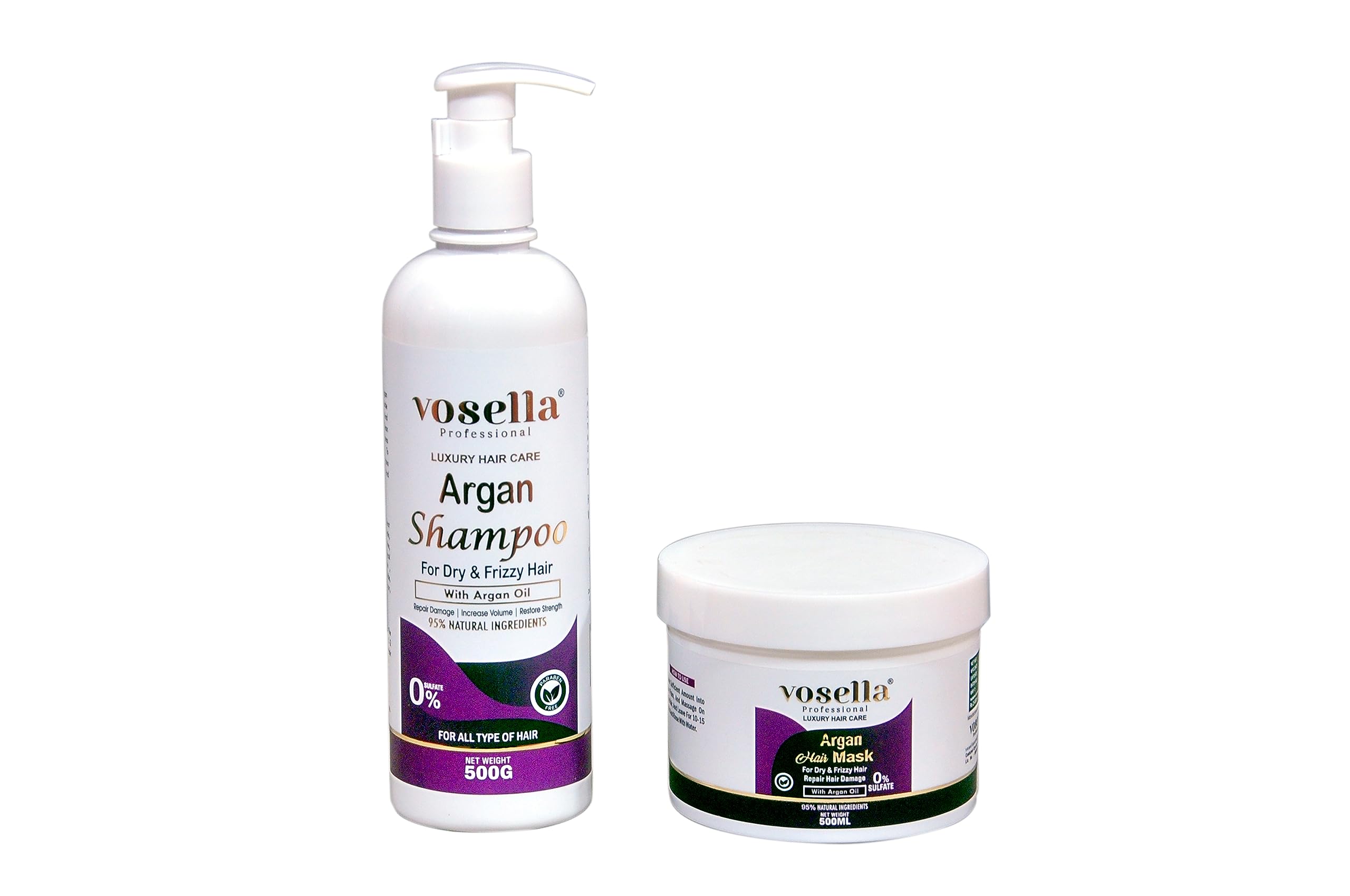 TMTKeratin Vosella Professional Argan Oil Shampoo and Mask Set 500ml Each | For Dry & Frizzy Hairs | Repair Damage | Increase Hair Volume | Restore Strength