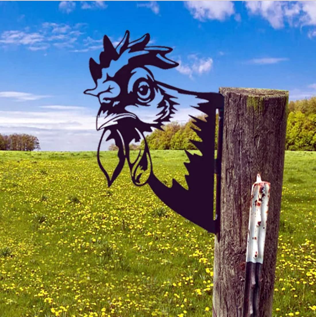 Peeping Animal Metal Art - Farm Peeping Cow Metal Art Garden Decor Outdoor Farm Backyard Patio Lawn Garden Fence Decoration (#9 chickens)
