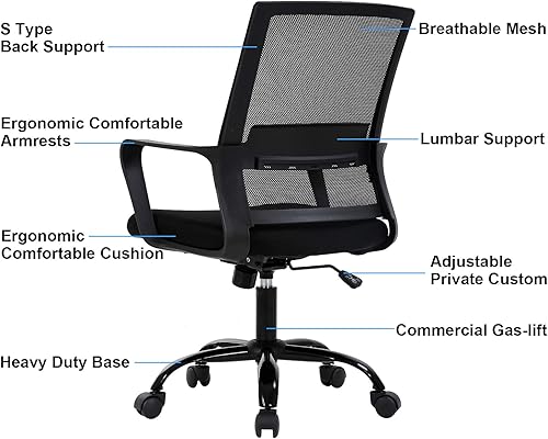 Miniatura 4 de Meet perfect Silla de oficina ergonómica de escritorio para computadora, respaldo medio con reposabrazos y soporte para la espalda, moderna silla