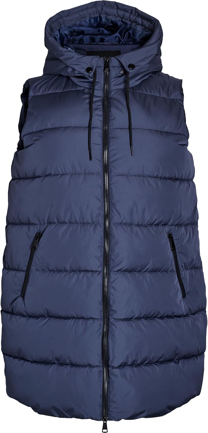 Zizzi Damen Plus Size Weste Mit Kapuze - Lange Daunenweste Mit Reißverschlusstaschen Größe 42-60