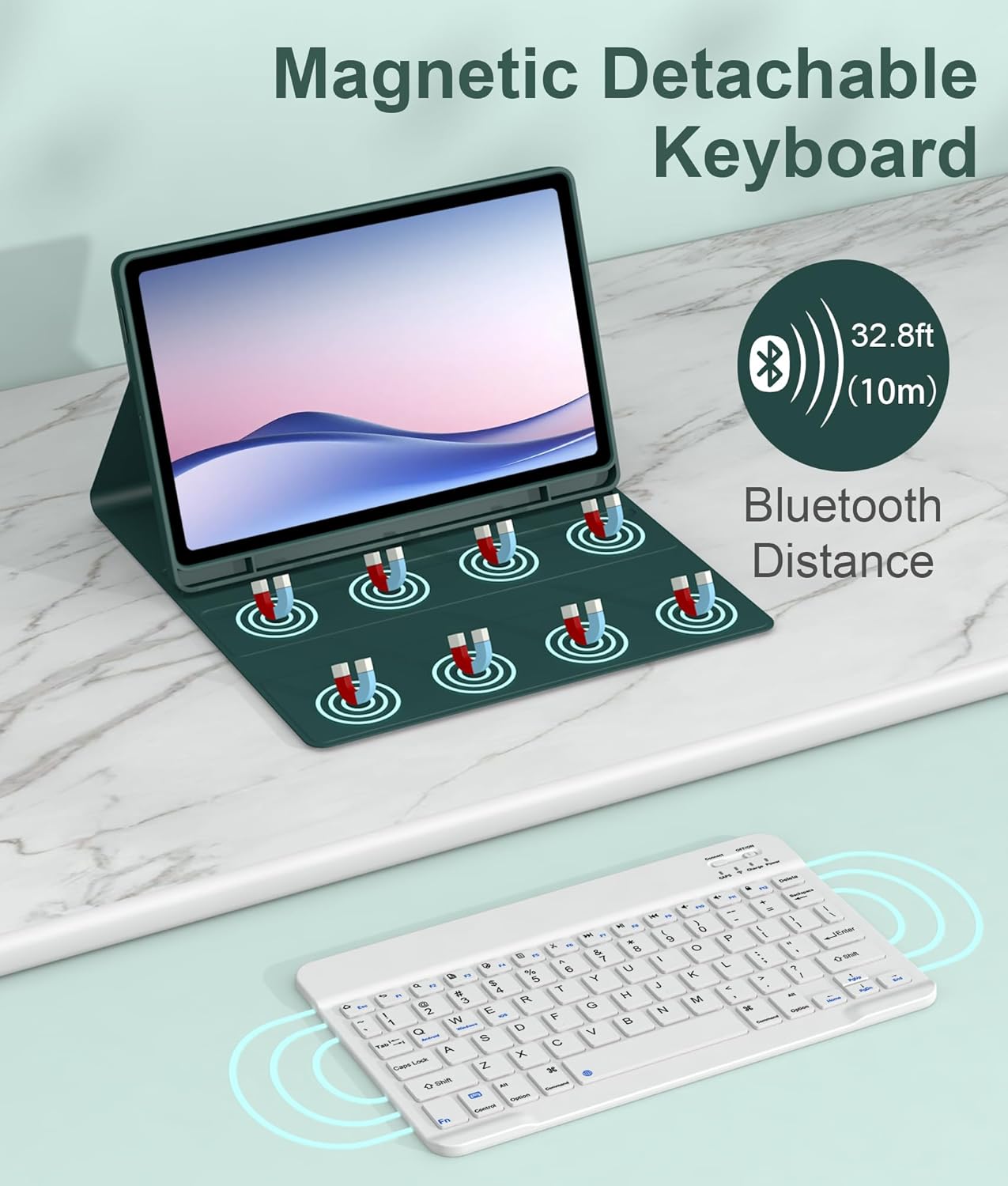 Case with Keyboard for Samsung Galaxy Tab S6 Lite 10.4 Inch 2024/2022/2020, [Support 3 System] Magnetic Detachable Wireless Keyboard for Galaxy Tablet, Dark Green