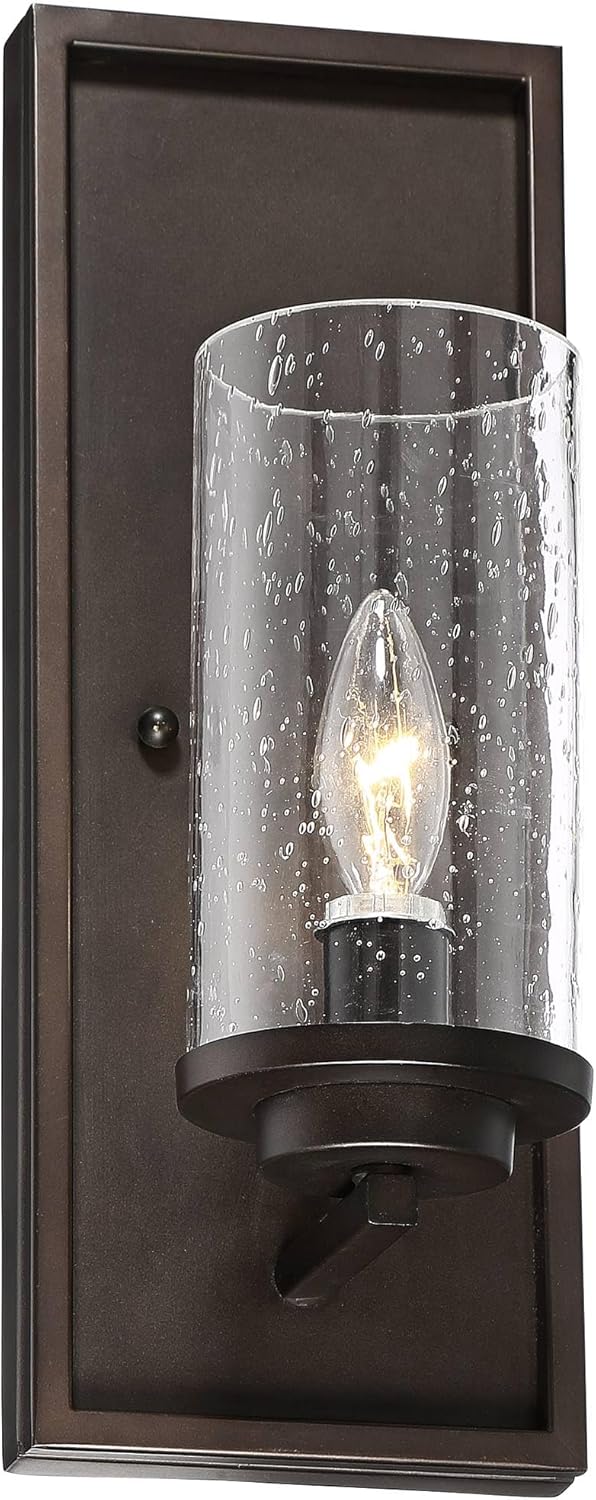 John Timberland Nobel Industrial Rustic Wall Light Sconce Bronze Hardwired 5 1/4" Fixture Clear Seedy Cylinder Glass Shade for Bedroom Bedside Bathroom Vanity Living Room Hallway Dining House