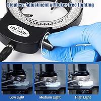 Vista 3 de Annhua Iluminación ajustable de luz de microscopio de anillo LED de 144, lámpara de microscopio Fuente de luz LED para microscopios estéreo de Negro