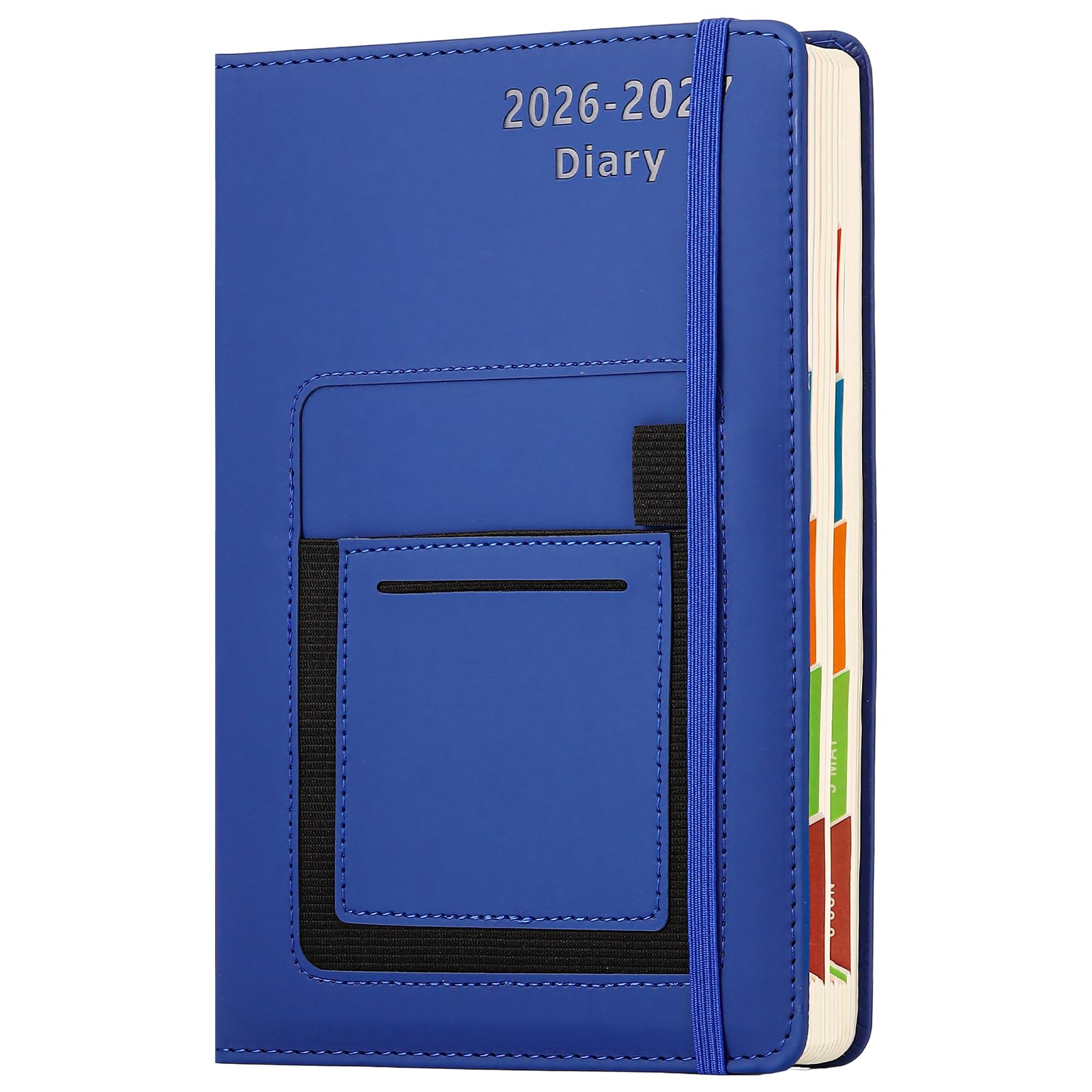 Academic Diary 2026-2027, Diary 2026-2027 A5 Page a Day from July 2026 to June 2027,Mid Year Academic Planner with Colorful Monthly Tab,Front/Inner Pocket,Elastic Closure (Blue)