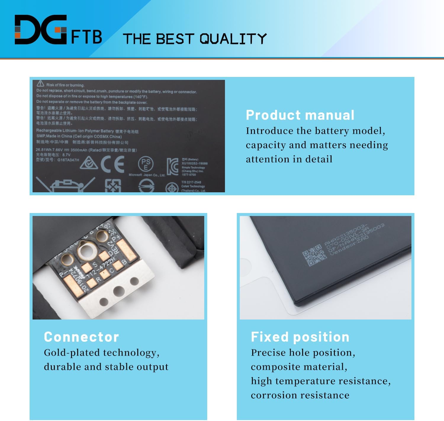 DGFTB DYNU01 G16TA047H New Tablet Battery Replacement Microsoft Surface Go 2 2020 10.5 10.5" 2-in-1 Tablet PC Model 1927/1901/1926 i5 i7 Touch-Screen WiFi LTE (7.66V 26.81Wh /3500mAh)