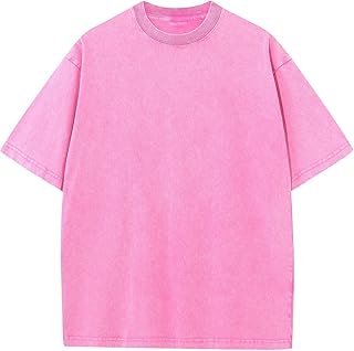 Men's Oversized Cotton T-Shirts Loose Fit Vintage Washed Tee Unisex Shor...
