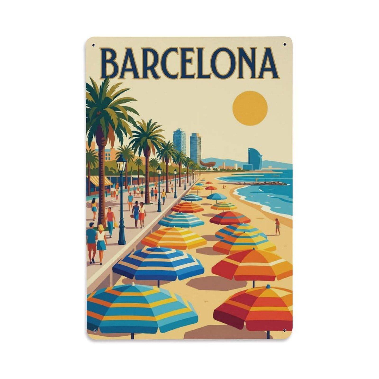 Vintage Travel Boardwalk Spain Coastal Metal Tin Sign