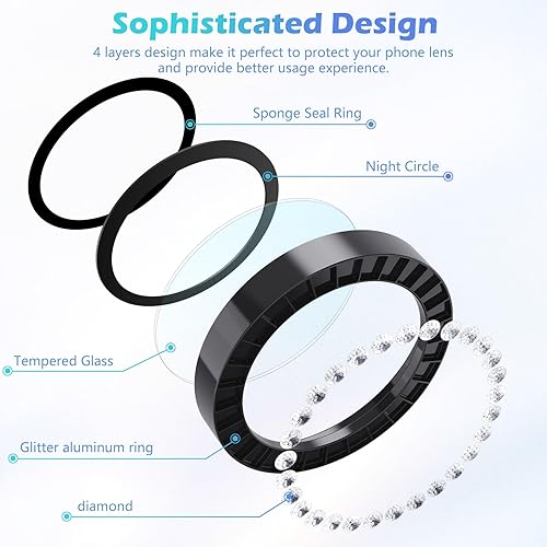 Miniatura 6 de imluckies Protector de lente de cámara 3+1 para iPhone 15 Pro - iPhone 15 Pro Max, cubierta de lente de anillo individual de metal con diamante con