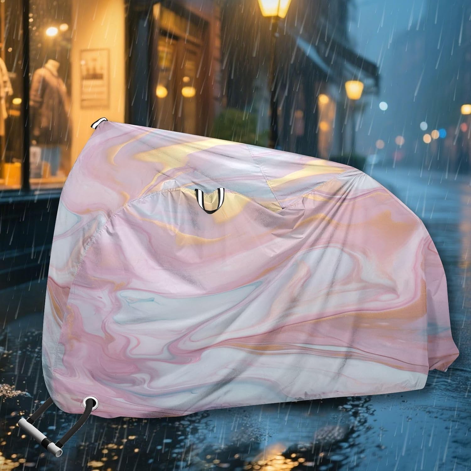 ALAZA Pink & Gold Marble Bike Cover Waterproof Outdoor Ebike Bicycle Covers Tarp Protection for 1/2 Bikes, Sun UV Dust Wind Proof