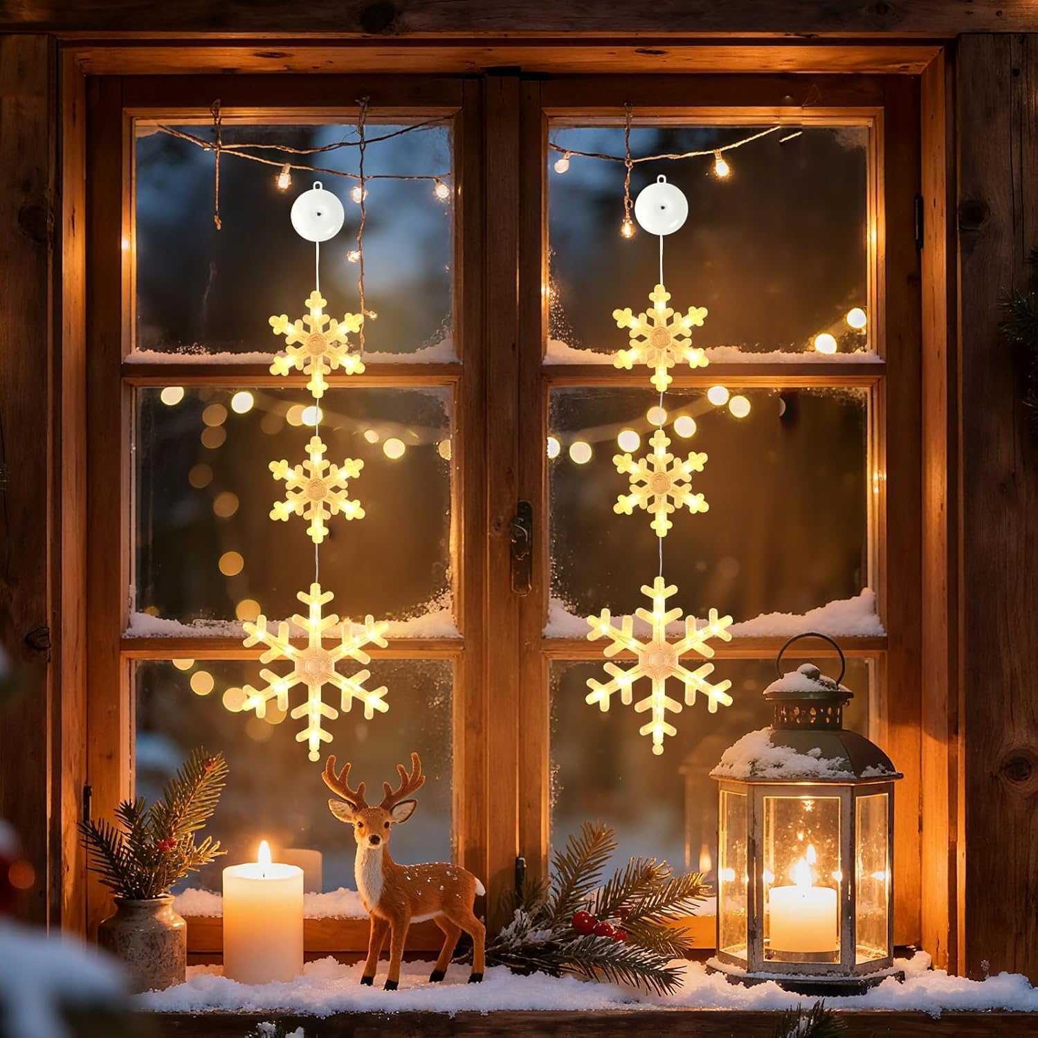 Weihnachtsbeleuchtung Fenster Innen – Schneeflocken LED Lichter, Batteriebetrieben, 2 Stück, Mit Saugnapf, Hängende Fensterleuchte, Weihnachtsdeko Indoor & Outdoor