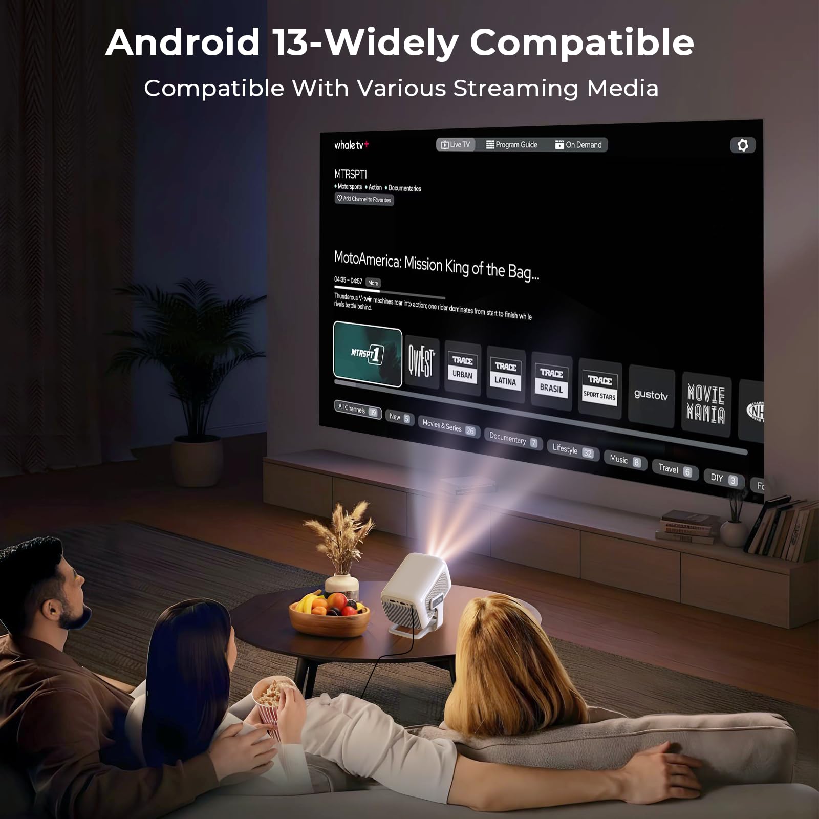 [Compatible con Netflix & Android 13] Proyector Inteligente Nativo 1080P con Soporte 4K, Enfoque y Corrección Automáticos, 800 Lúmenes ANSI, Certificación Google CTS, iOS/Android/TV Stick | LYNCAST
