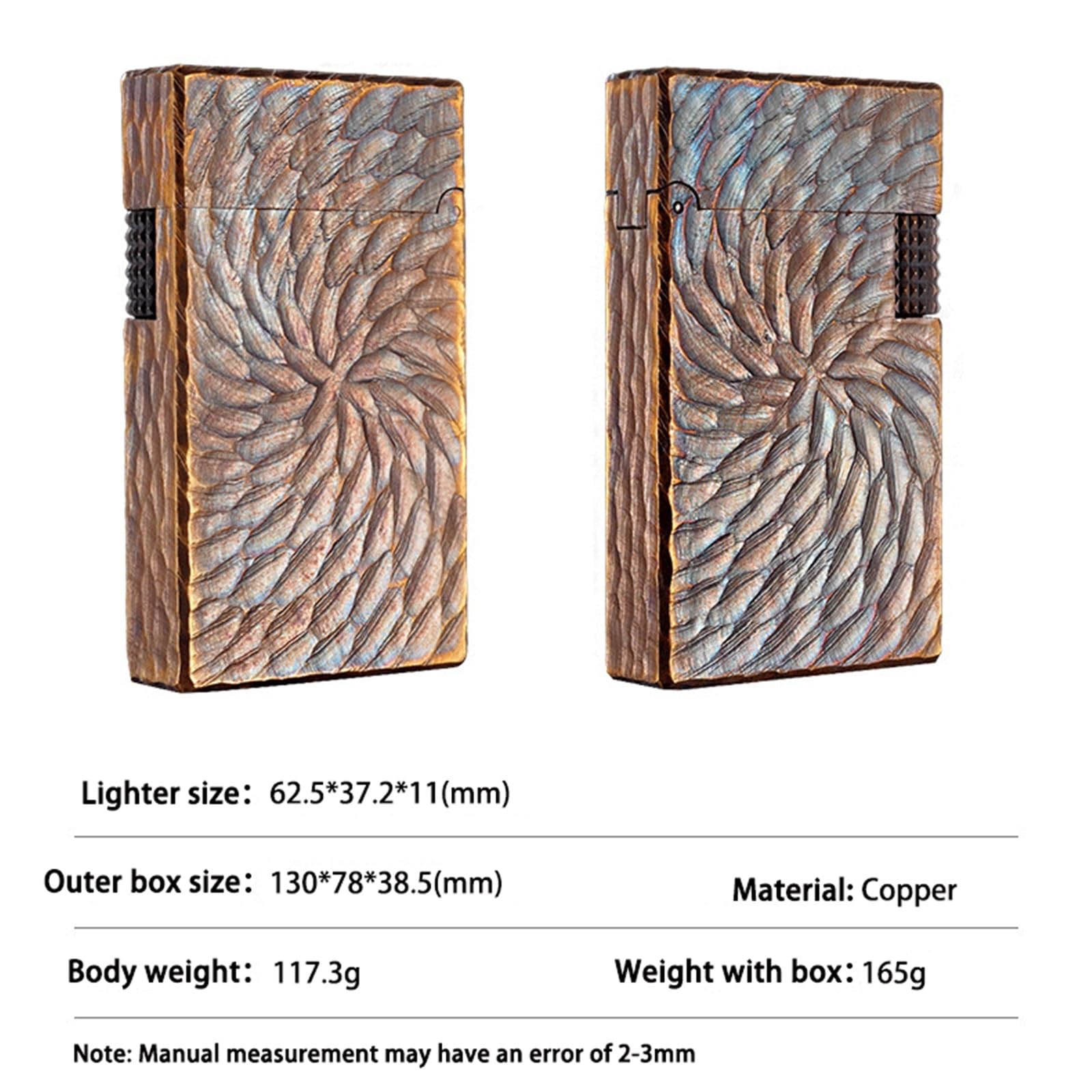 Handgeschnitztes Petroleumfeuerzeug aus antikem Messing, klassischer Klappdeckel, seitliche Schiebezündung, nachfüllbarer Brennstoff, geeignet for Sammeln/Dekorieren/Geschenk