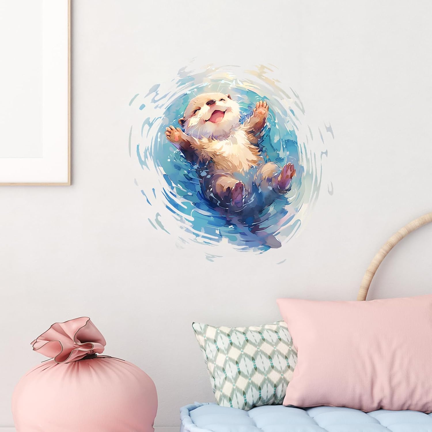 Cartoon Otter Floating On the Water Wall Decal Nursery Animal Wall Sticker Removable Peel and Stick Wall Art Decor for Kid Baby Classroom Preschool Bathroom Living Room Playroom Bedroom School - Image 2