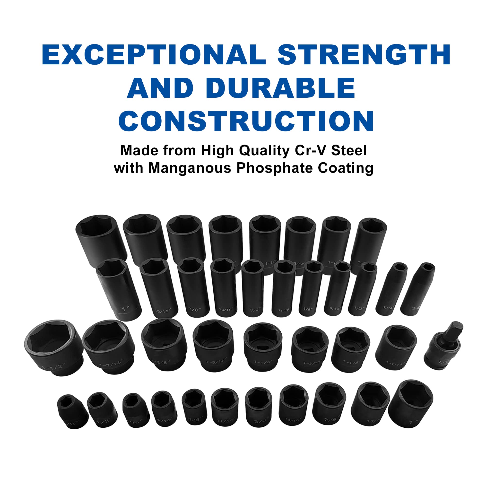 MacWork Impact Socket Set - 39 Pcs 1/2" Drive -9 MacWork Impact Socket Set - 39 Pcs 1/2" Drive -9