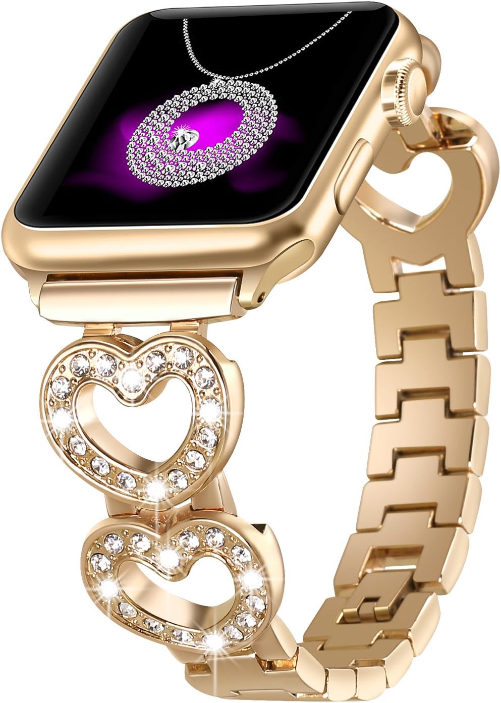 Gеt Chеар Prісе SaNgaiMEi Compatible for Apple Watch Band Women 42mm 44mm 45mm Rhinestone Stainless Steel Link iwatch Band Series SE/7/6/5/4/3/2/1 Bracelet Metal Strap Gold Valentine's Day