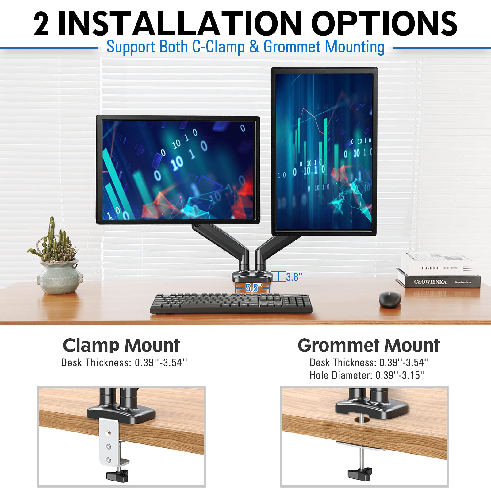 MOUNTUP Dual Monitor Stand, Fully Adjustable Gas Spring Dual Monitor