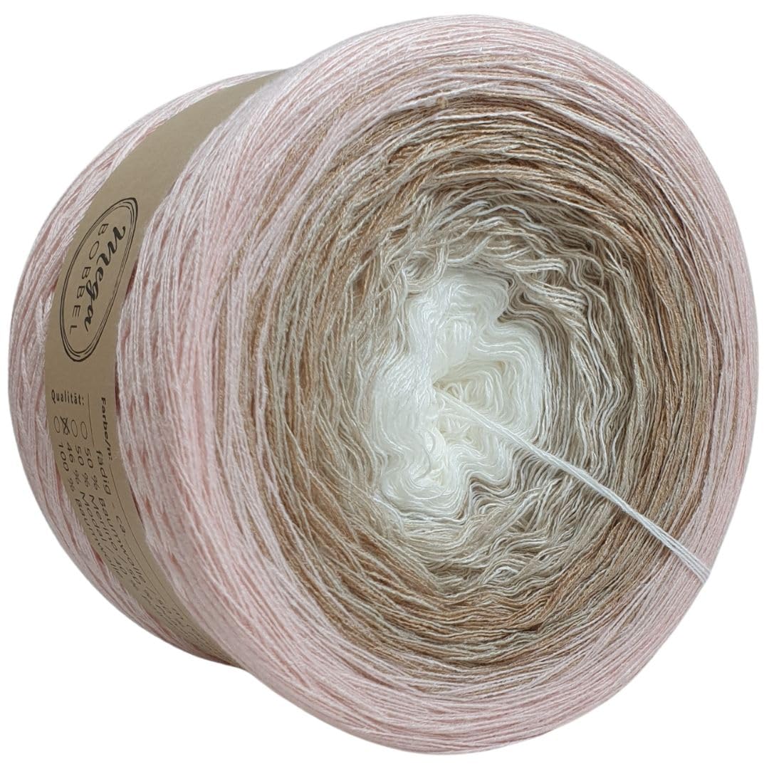 MegaBobbel- MODALmix *Gesang der Engel*AMD89* (Außenfarbe: Perle) Farbverlaufsgarn - Lace Garn Bobbel Wolle zum Häkeln & Stricken (4 fädig, 1500m)