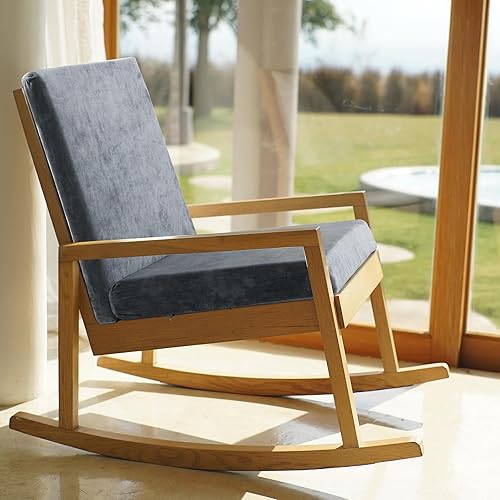 Miniatura 8 de HOMBYS Cojín de espuma para silla mecedora para interiores, cojín antideslizante extra grande con cojines de apoyo de respaldo alto, 2 correas