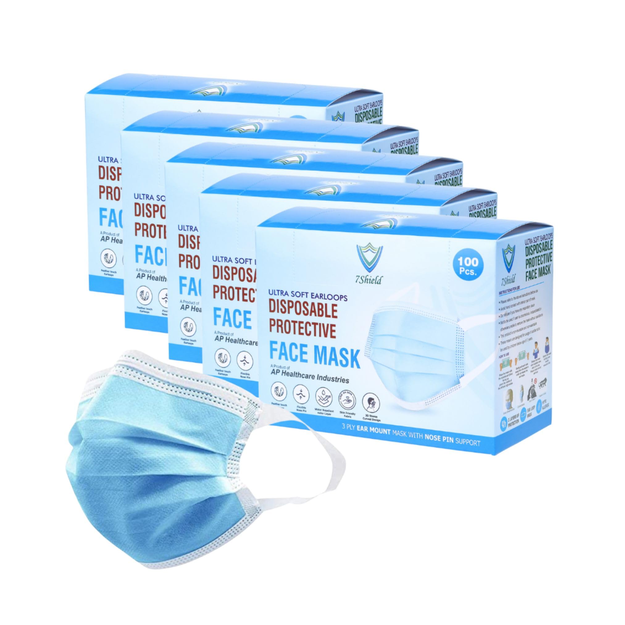 Unisex 3Ply Non-Woven Fabric Mask With Ultra Soft Fabric Wide Ear Loop Inbuilt Plastic Nose Wire Iso And Ce Certified