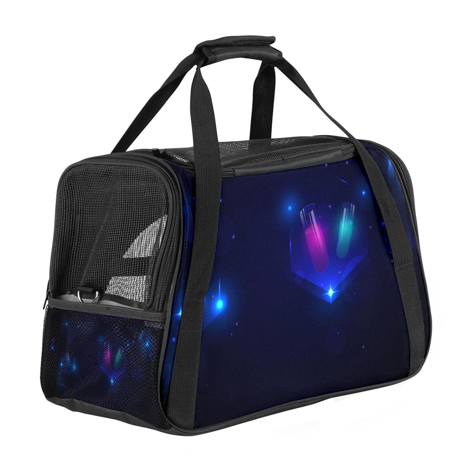 Bolsa portátil de viaje para mascotas, bolsas de lona aprobadas por aerolíneas para gato y conejo, con impresión futurista de laboratorio de ciencia de cara suave